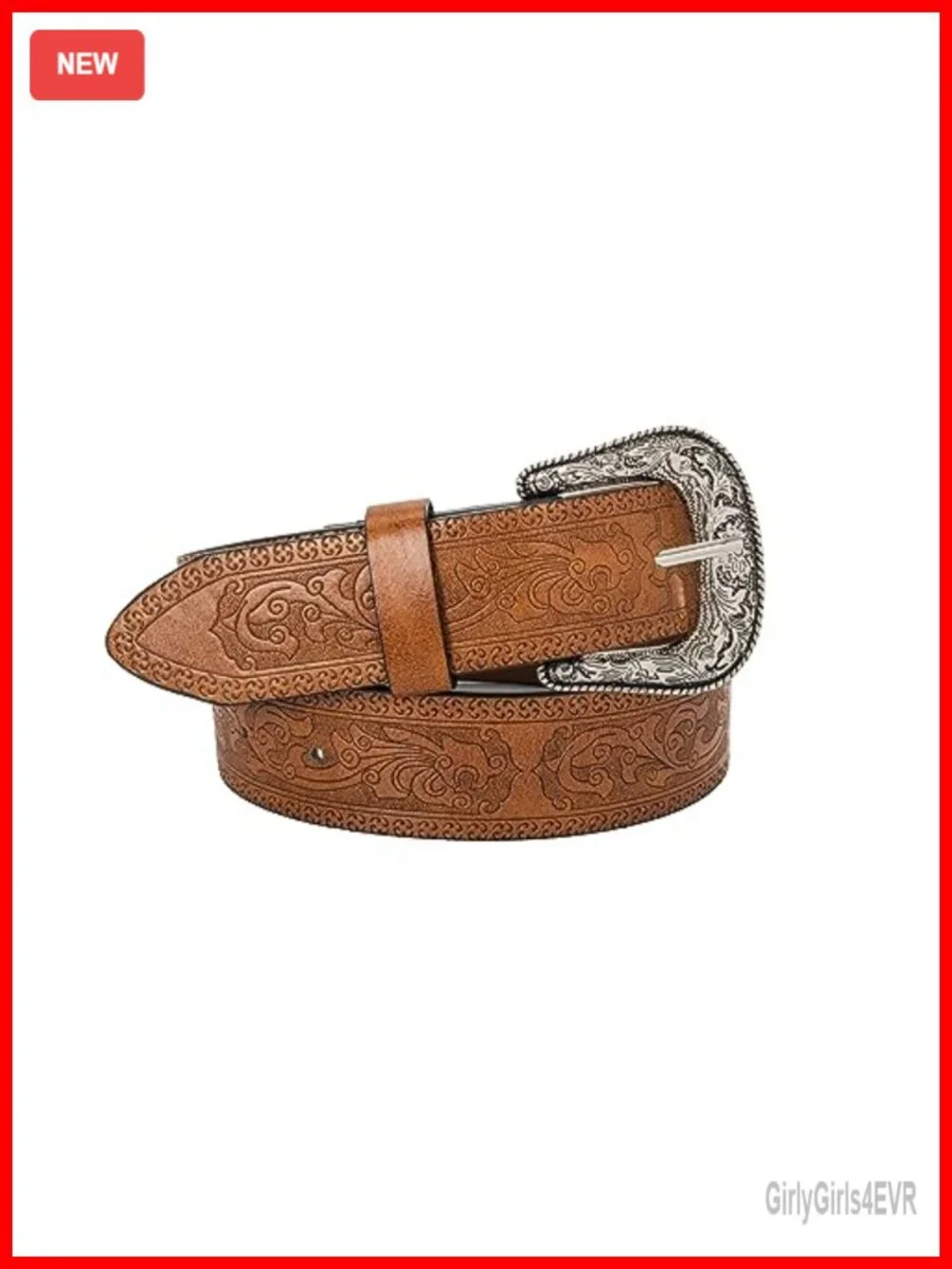 Vintage Western Belt Faux Leather Engraved Buckle Unisex Waist 29-39